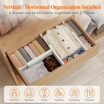Lifewit 5 Pack 6" High Drawer Dividers 34-56cm/13.5-22" Adjustable Drawer Organizer for Clothes/Utensils, Expandable Drawer Separator in Dresser/Kitchen/Bedroom/Office Organization & Storage White - Image 5