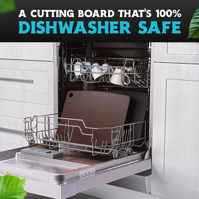 Dishwasher Safe Cutting Board for Kitchen - Large Composite Wood Chopping Board, Thin & Lightweight, Heat Resistant, BPA-Free Eco-Friendly Cutting Board for Meal Prep, 14.5 x 11.25 Inch (Nutmeg Brown) - Image 4