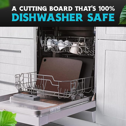 Dishwasher Safe Cutting Board for Kitchen - Large Composite Wood Chopping Board, Thin & Lightweight, Heat Resistant, BPA-Free Eco-Friendly Cutting Board for Meal Prep, 14.5 x 11.25 Inch (Nutmeg Brown) - Image 4