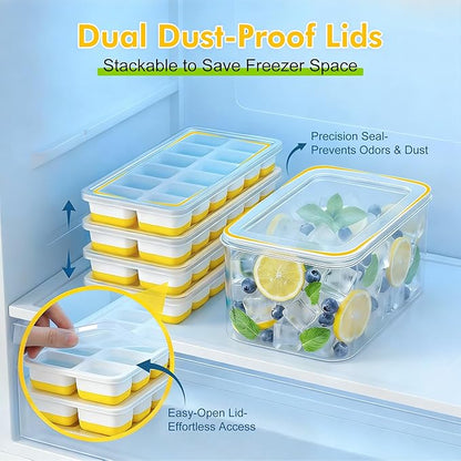 NFK Ice Cube Tray with Lid & Bin - 4 Pack 48 Cubes Stackable Silicone Trays for Freezer with Storage Container, Leak-Proof Lids, BPA-Free, Easy Release for Kitchen, RV, Party, Cocktail & Coffee - Image 4