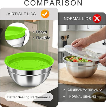 HaWare Mixing Bowls with Airtight Lids, 6-Piece Stainless Steel Salad Bowls, Strong Nesting Bowls for Cooking, Prepping, Baking, Serving & Food Storage, Stackable Design, Size 4.6, 3, 1.5QT, Colorful - Image 5