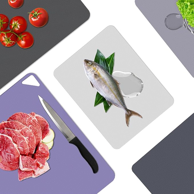 WK Flexible Plastic Cutting Boards for Kitchen Set of 10, Plastic Cutting Mats with Hole, Color Coded Cutting Board, Nonslip, BPA Free, Dishwasher Safe, Multi Size - Image 3