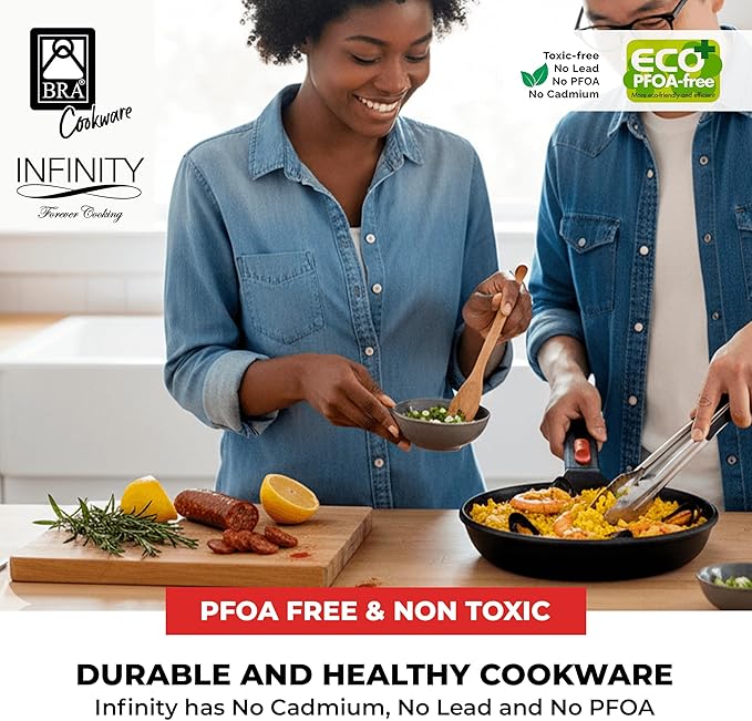 BRA COOKWARE Infinity Nonstick Frying Pan | 10.2-Inch Cast Aluminum Skillet | PFOA/PFAS Free Fry Pan | Removable Handle | All Cooktops (incl Induction) Searing Skillet | Oven Safe up to 425°F