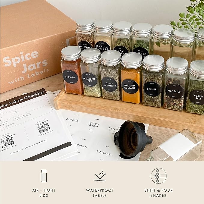 Glass Spice Jars with Labels with Metal Lids and Shakers Minimalist 36 Pack Set, 4oz Small Clear Empty Spice Bottles Seasoning Containers with Label Organizer Square Herb Seasoning Jars for Kitchen - Image 4
