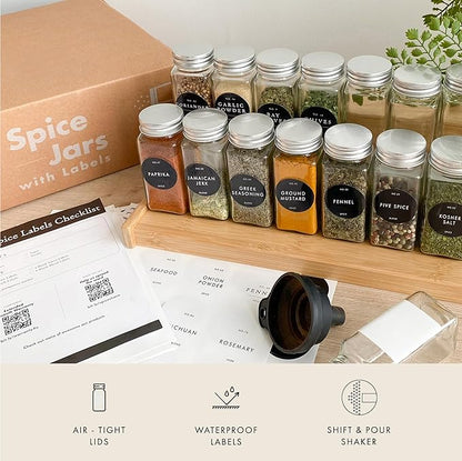 Glass Spice Jars with Labels with Metal Lids and Shakers Minimalist 36 Pack Set, 4oz Small Clear Empty Spice Bottles Seasoning Containers with Label Organizer Square Herb Seasoning Jars for Kitchen - Image 4