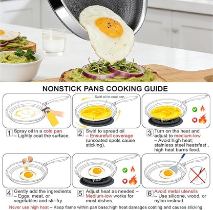 Non Stick Frying Pans, 8-inch Hybrid Frying Pans Nonstick Stainless Steel Skillets, Dishwasher & Oven-Safe, Stay-Cool Handle, PFOA Free Cookware, Compatible with All Cooktops - Image 4