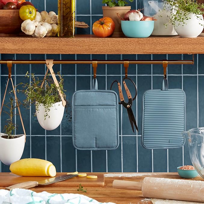 KitchenAid Ribbed Soft Silicone Pot Holder 2-Pack Set, Fog Blue, 7"x9" - Image 2
