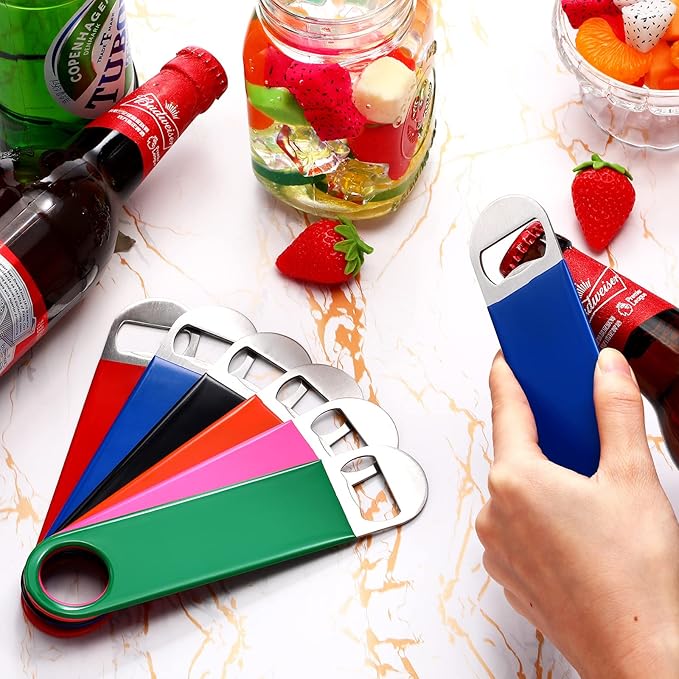 24 Pack Stainless Steel Flat Bottle Opener Bulk Heavy Duty Bartender Beer Openers Rubber Coated Beer Bottle Opener 7 Inch Beer Can Opener for Men Women Bar Kitchen Restaurant Party Supplies, 6 Colors - Image 5