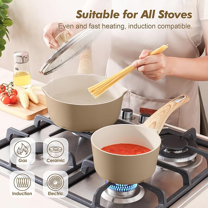SENSARTE Ceramic Nonstick Sauce Pan with Lid, 1.5 Quart Small Saucepan, Cooking Pot with Stay Cool Handle, Non toxic Kitchen Sauce Pot, Non stick Saucier Pan, Induction Pot, PFOA PTFE PFAS PFOA Free - Image 4