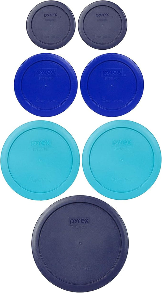 Pyrex 7 Lid Oceanic Shades Bundle for 7202, 7200, 7201, and 7402 Glassware, Made in the USA by Pyrex