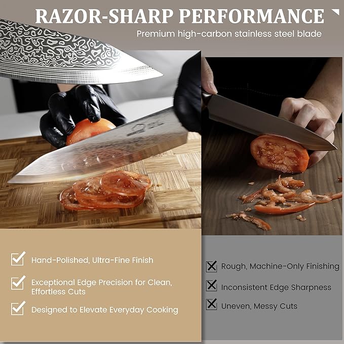 Amorston 22 Pieces Knife Set, Laser Engraved High Carbon Stainless Steel Knife Block Set, Full Tang Professional Kitchen Knife Set with Built-in Sharpener, Mothers Day Gifts for Kitchen - Image 4