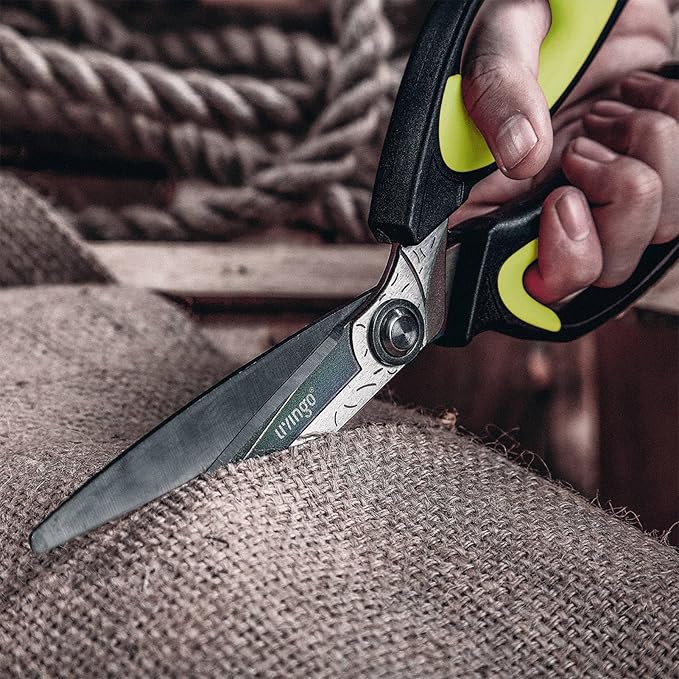 LIVINGO Heavy Duty Industrial Scissors: 10" Utility Stainless Steel Sharp Scissors all Purpose Premium Titanium Coating Forged Shop Shears for Household Pruning, Gardening, Construction, Green/Black - Image 5