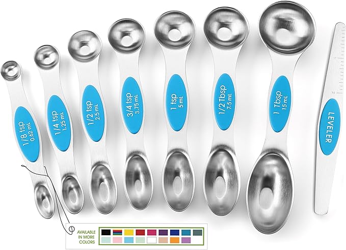 Spring Chef Stainless Steel Magnetic Measuring Spoons Set of 8 with Leveler, Nesting Teaspoon & Tablespoon Measuring Spoons for Dry and Liquid Ingredients, Kitchen Gadgets for Baking & Cooking - Teal by SpringChef