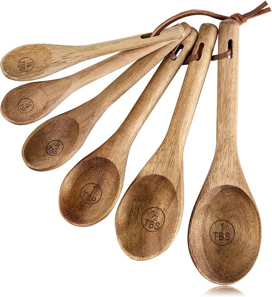 6pcs Measuring Spoons Set, Natural Acacia Wooden Measuring Spoons Includes 1/8 tsp, 1/4 tsp, 1/2 tsp, 1 tsp, 1/2 tbsp & 1 tbsp, Cute Teaspoon Tablespoon for Measuring Dry Ingredients by EsieHouzie