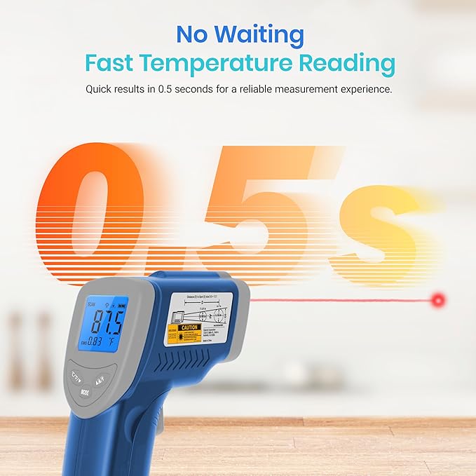 Etekcity Infrared Thermometer Upgrade 774, Heat Temperature Temp Gun for Cooking, Laser IR Surface Tool for Pizza, Griddle, Grill, HVAC, Engine, Accessories, -58°F to 842°F, Blue - Image 5
