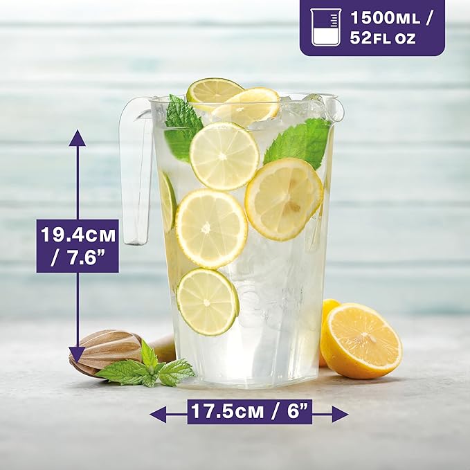 MATANA 6 Pack Clear Water Pitchers - 52 oz Plastic Beer Pitcher with Handle for Drinks, Juice, Lemonade, Beverages - BPA-Free Iced Tea Pitcher for Fridge, Home, Party, Event - Image 2