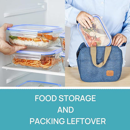 Vtopmart 5 Pack 35oz Glass Food Storage Containers with Lids, Meal Prep Containers, Airtight Reusable Lunch Container Set, Safe for Oven, Microwave, Freezer, and Dishwasher, Blue - Image 5