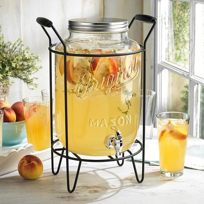2 PACK-2 GALLON Drink Dispensers for Parties, Drink Dispensers for Parties, Original Mason Beverage Dispensers with Stand, Glass Water Jug Dispenser, 100% Leakproof Spigot