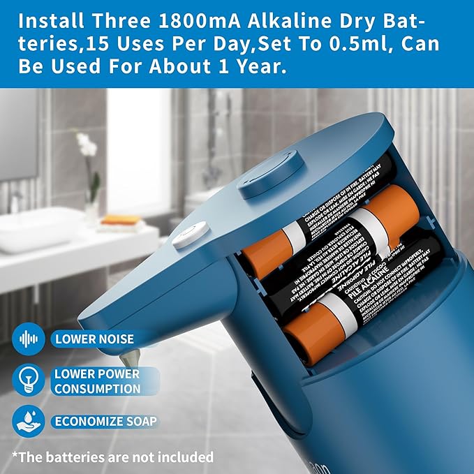 Automatic Soap Dispenser Touchless, Hands-Free, Multi Adjustable Volume, Long Battery Life, Compatible with Thick & Thin Dish/Hand Soap for Bathroom and Kitchen, Easy for Toddlers, Blue - Image 6