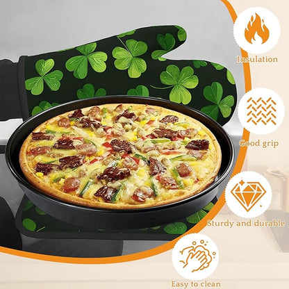 Lucky Clover Oven Mitts and Pot Holders,Patrick's Day Heat Resistant Oven Mitts Gloves and Pot Holder for Home Kitchen Decorations Cooking Baking BBQ Gifts,Set of 4