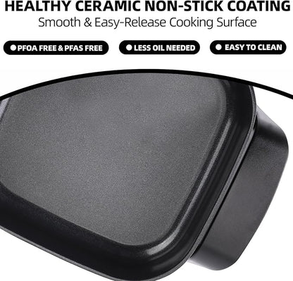 8" Electric Skillet with PFAS-Free Non-Stick Ceramic Coating, Removable Electric Frying Pan with Adjustable Temperature, Reversible Design, Tempered Glass Lid, Black