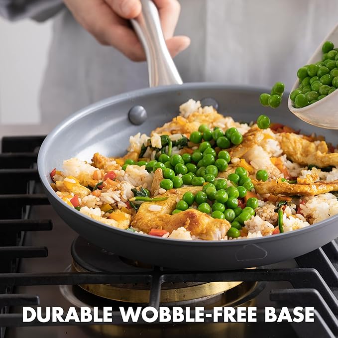 GreenPan Lima Hard Anodized 10" Frying Pan Skillet, Wood Spatula, Ceramic Nonstick, PFAS-Free Nontoxic Pots and Pans, Oven & Broiler Safe, Stainless Steel Handle, Cookware for Eggs & Omelet, Gray - Image 6