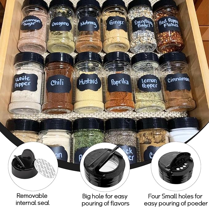 Ysglory 36 Pack 3 Oz Plastic Spice Jars Bottles Empty Seasoning Bottles Containers Small Clear Spice Shaker and Stickers with Black Cap for Storing Spices, Salt, Herbs - Image 5