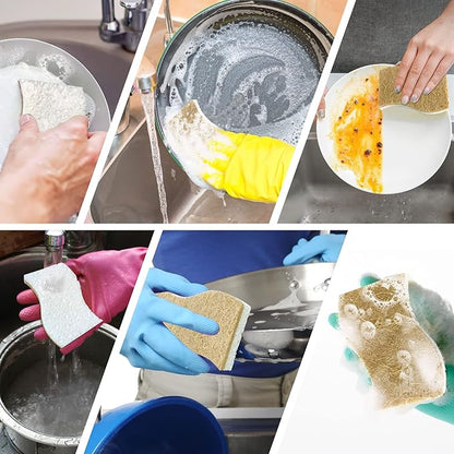 16 Pack Biodegradable Natural Kitchen Sponge - Compostable Cellulose and Coconut Walnut Scrubber Sponge - Eco Friendly Sustainable Sponges for Dishes - Image 7