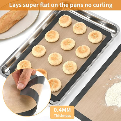Luckyiren 2-Pack Silicone Baking Mats – Non-Stick Reusable BPA-Free Oven Liners, 100% Food-Grade Silicone, Fit Half Sheet Pans (16.54" x 11.62") for Cookies, Pastry & More, Coffee with Deep Blue Edge