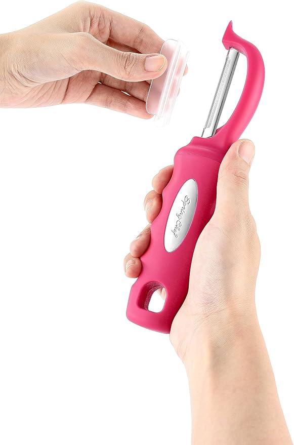 Spring Chef Premium Stainless Steel Vegetable Peeler for Kitchen, Dishwasher Safe Apple Peeler with Non-Slip Handle & Sharp Blades, Peel Potato, Fruit, Veggie, Carrot, Mango, Cucumber - Pink - Image 6