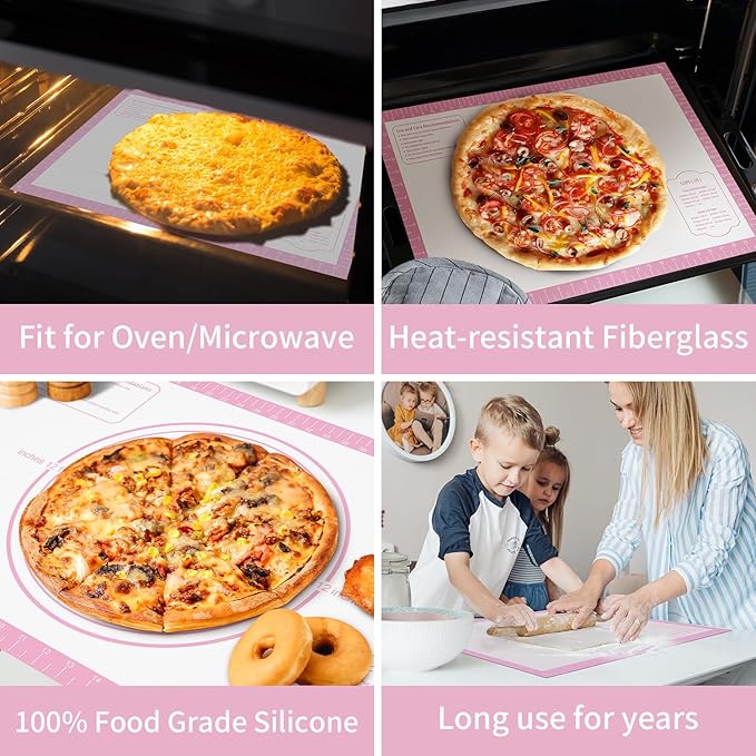 Non-stick Silicone Pastry Mat, Extra Large Baking Mat for Cookie Bread Pizza Pie Crust, Silicone Dough Mat for Rolling, Non-slip& Heat Resistant - Image 4