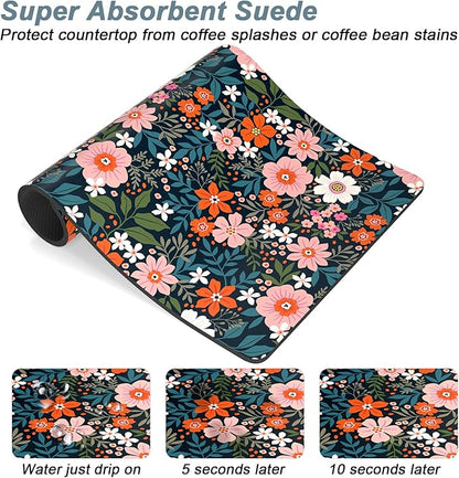 Rnivvi Coffee Mat, 12" x 19" Cute Coffee Bar Mats for Espresso Machine Station Accessories and Organizer, Hide Stain Rubber Backed Absorbent Dish Drying Pad for Kitchen Counter, Floral Cartoon - Image 3