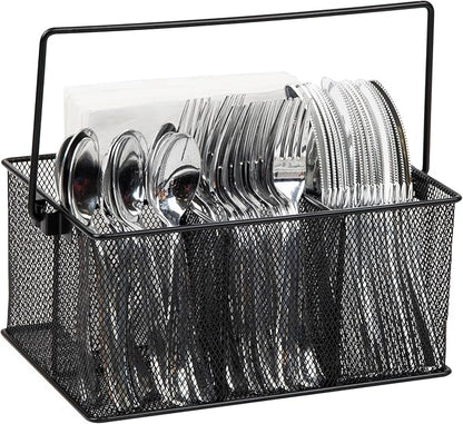Mind Reader Multi-purpose Storage Caddy with Handle, Desktop Organizer, Cutlery Holder, 4 Compartments, Metal Mesh, Black by MindReader