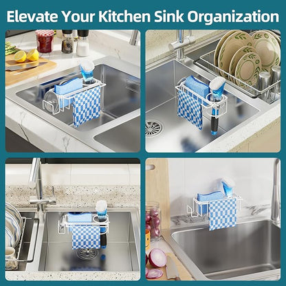 TAILI 4-in-1 Sink Caddy with Strong Suction Cup, Sponge Holder for Kitchen Sink Organizer, Removable, Rustproof, Stainless Steel Holder for Sponge, Brush, Scrubber, Scraper - White - Image 7