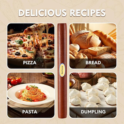 Wood Rolling Pin (15.75 Inches), Non-Stick Rolling Pin for Baking, Natural Sapele Wood Dough Roller for Pizza, Fondant, Pie, Cookie, Pastry, Essential Kitchen Tool - Image 3