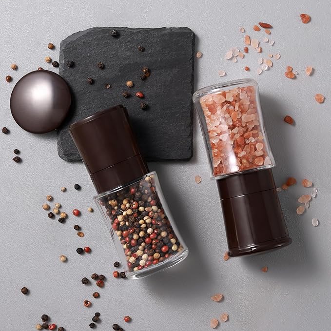 Vzaahu Salt and Pepper Grinder Set Brown, Refillable Small Shakers, Adjustable Coarseness, Ceramic Burr, Peppermill, Kitchen Cooking - Image 7
