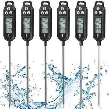 Copkim 6 Pcs Instant Read Meat Thermometer with Long Probe 9.65 Inch Kitchen Cooking Food Candy Waterproof Digital Thermometer for BBQ Water Milk Yogurt Liquid Cooking(Black) by Copkim