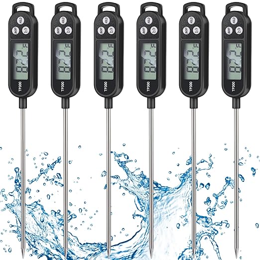 Copkim 6 Pcs Instant Read Meat Thermometer with Long Probe 9.65 Inch Kitchen Cooking Food Candy Waterproof Digital Thermometer for BBQ Water Milk Yogurt Liquid Cooking(Black) by Copkim
