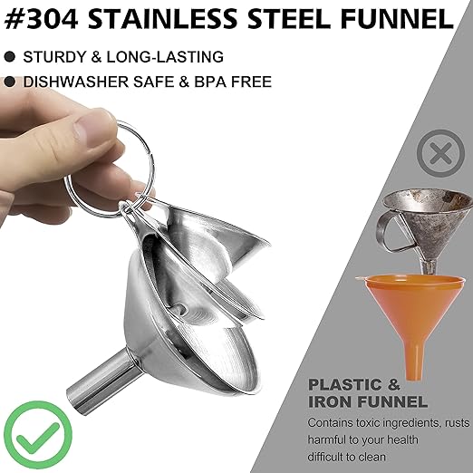 Anaeat Stainless Steel Mini Kitchen Funnel Set, 3 Pack Durable Metal Filling Funnels for Transferring Liquid, Dry ingredients, Cosmetic Lotion, Fluid, Spices, Powder - Food-Grade & High Heat Resistant - Image 4