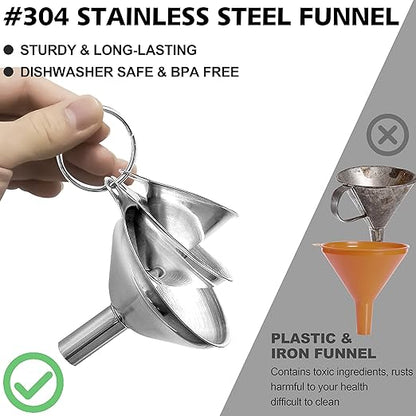 Anaeat Stainless Steel Mini Kitchen Funnel Set, 3 Pack Durable Metal Filling Funnels for Transferring Liquid, Dry ingredients, Cosmetic Lotion, Fluid, Spices, Powder - Food-Grade & High Heat Resistant - Image 4