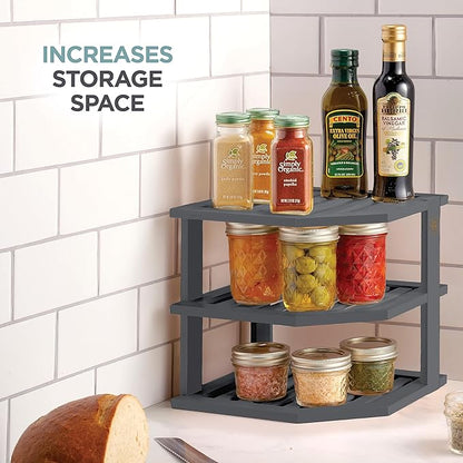 Bambüsi Plate Organizer for Cabinet - Corner Cabinet Organizer and Kitchen Cabinet Organizer Shelf, Kitchen Countertop Organizer for Plates, Dishes and Bowls, Space Saving Corner Rack, Grey - Image 4