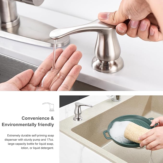 GAGALIFE Kitchen Sink Soap Dispenser - Brushed Nickel Built in Soap Dispenser with 17 OZ Bottle, Lotion Dispenser for Kitchen Sink, Refill from The Top - Image 5