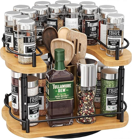 Lazy Susan Organizer Spice Rack - Spice Organization for Cabinet Height Adjustable Rotating Lazy Turntable, Pantry Kitchen Wood Revolving Seasoning Organizer (Natural, 12 Inch) by SNTD