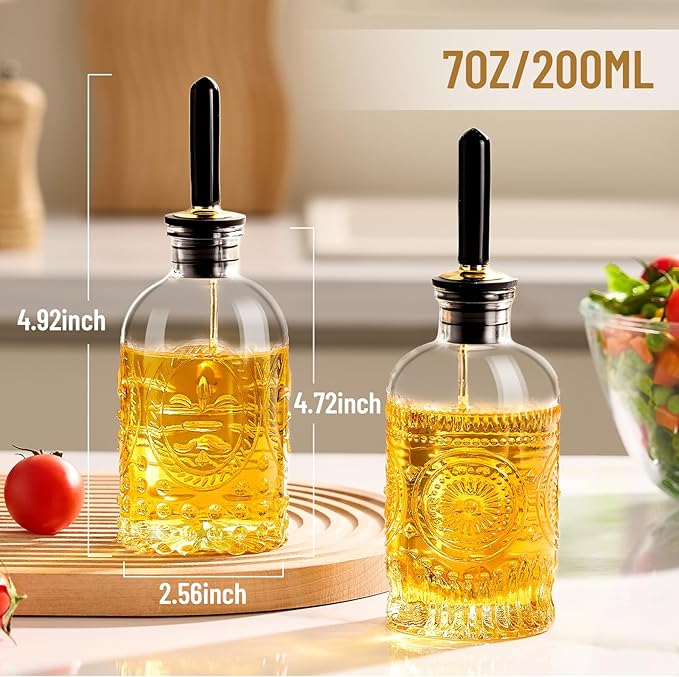 Baalaka Olive Oil Dispenser Bottle for Kitchen with Metal Spout, Glass Oil Bottles 7OZ, Elegant Glass Cooking Dispenser for Kitchen Juice Mouthwash Honey Syrup Coffee Syrup-2pcs - Image 4