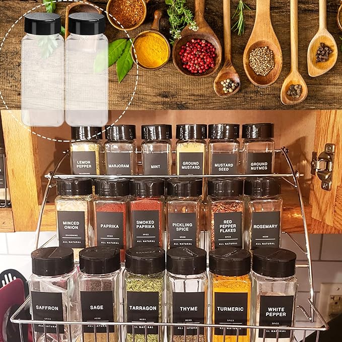 Tiaiidi 24 Pack 3.5 oz Square Plastic Spice Jars,Seasoning Containers with Black Screw Lids to Pour or Shake,Empty Storage Spice Containers for Spice,Powders,Peppers - Image 4