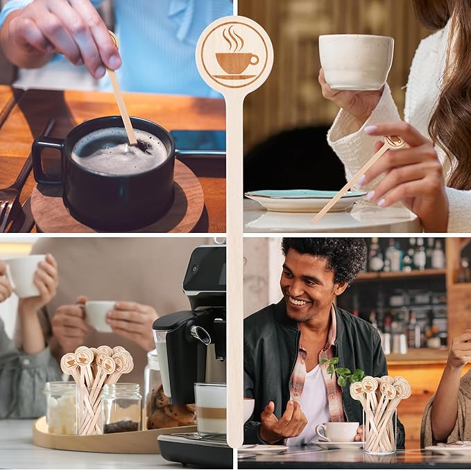 100Pcs Coffee Stirrers-5.9 Inch Natural Wooden Stir Sticks with Round Ends, Disposable Biodegradable Cafe Grade Coffee Stir Sticks Wood Beverage Mixer for Coffee Cocktails Milk Tea - Image 5