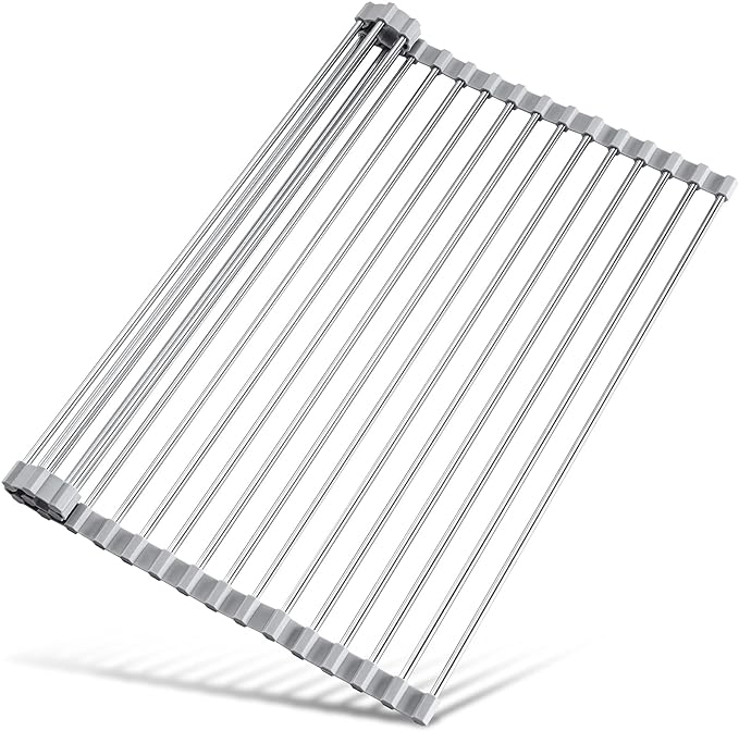 Tomorotec 21" x 15.5" Roll Up Dish Drying Rack Over Sink Drying Rack Sink Cover Kitchen Sink Accessories Gadget Multipurpose Organizer Foldable Stainless Steel Drainer by Tomorotec