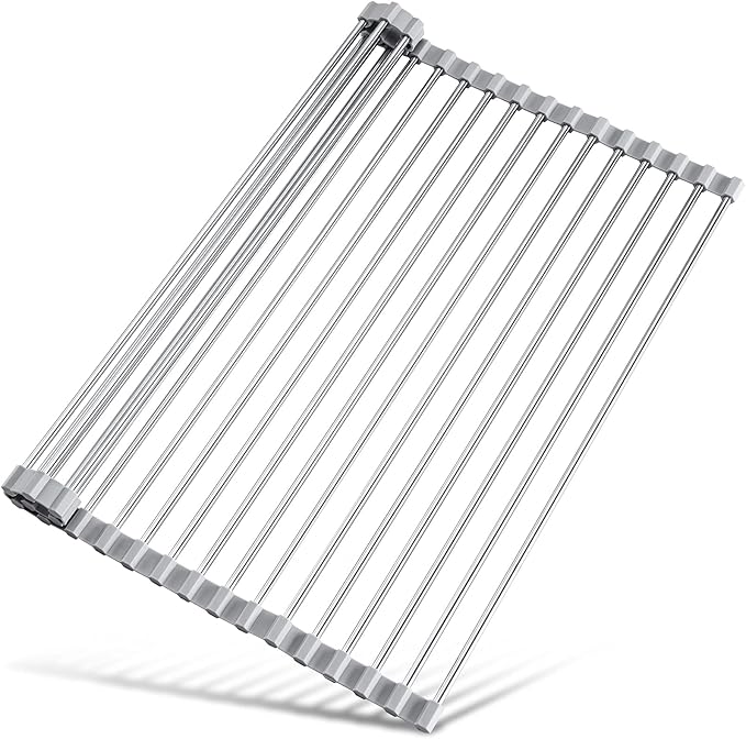 Tomorotec 17.7" x 12.5" Roll Up Dish Drying Rack Over Sink Drying Rack Sink Cover Kitchen Sink Accessories Gadget Multipurpose Organizer Foldable Stainless Steel Drainer by Tomorotec