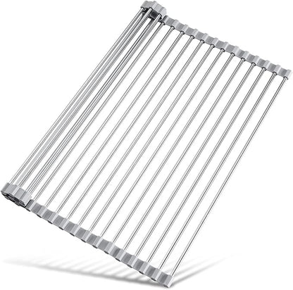 Tomorotec 17.7" x 12.5" Roll Up Dish Drying Rack Over Sink Drying Rack Sink Cover Kitchen Sink Accessories Gadget Multipurpose Organizer Foldable Stainless Steel Drainer by Tomorotec