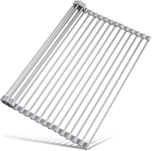 Tomorotec 17.7" x 12.5" Roll Up Dish Drying Rack Over Sink Drying Rack Sink Cover Kitchen Sink Accessories Gadget Multipurpose Organizer Foldable Stainless Steel Drainer by Tomorotec